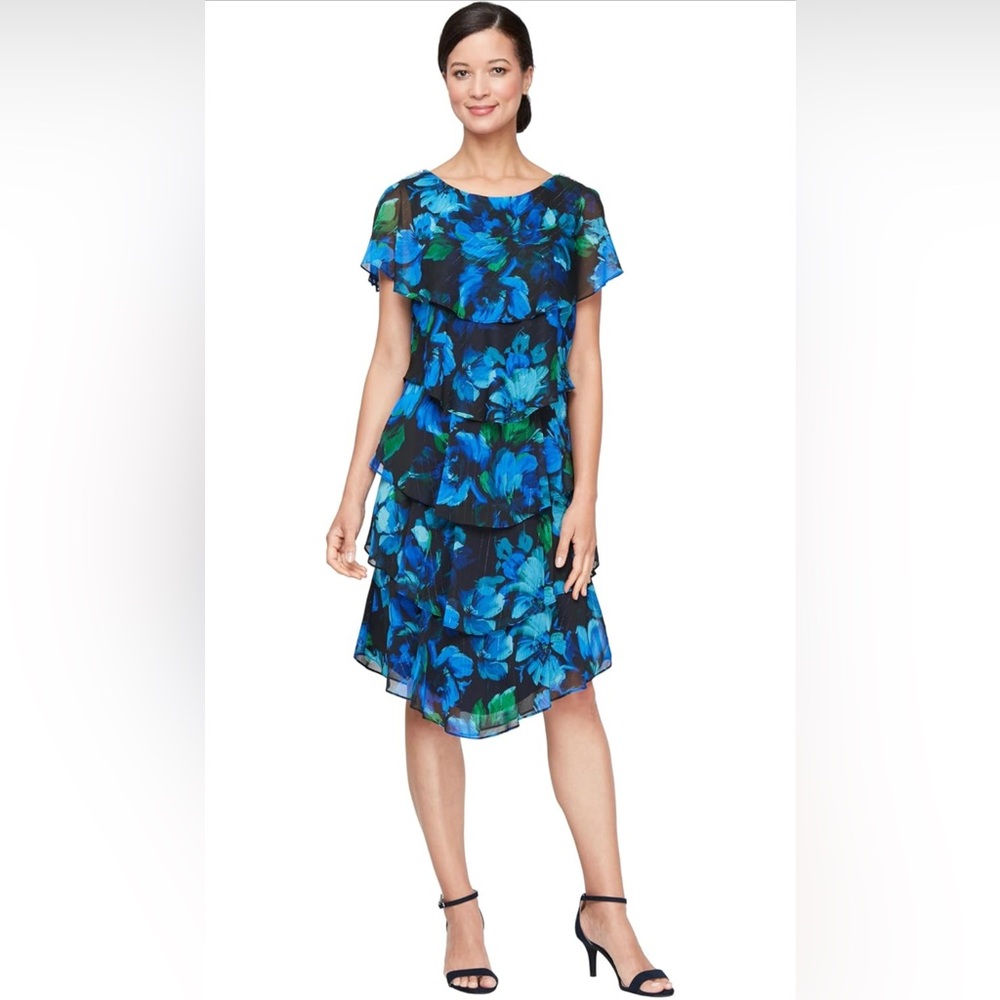 S.L. Fashions Floral Tiered Cocktail Dress